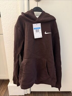 Nike Kids Dark Brown Hoodie with White Swoosh